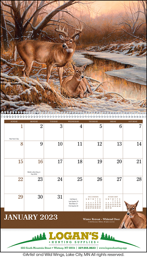 Wildlife Art Spiral Bound Wall Calendar for 2023